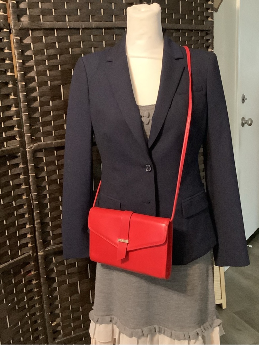 Yves Saint Laurent Vintage Red Leather Crossbody with Gold YSL Accent - Picture 11 of 11
